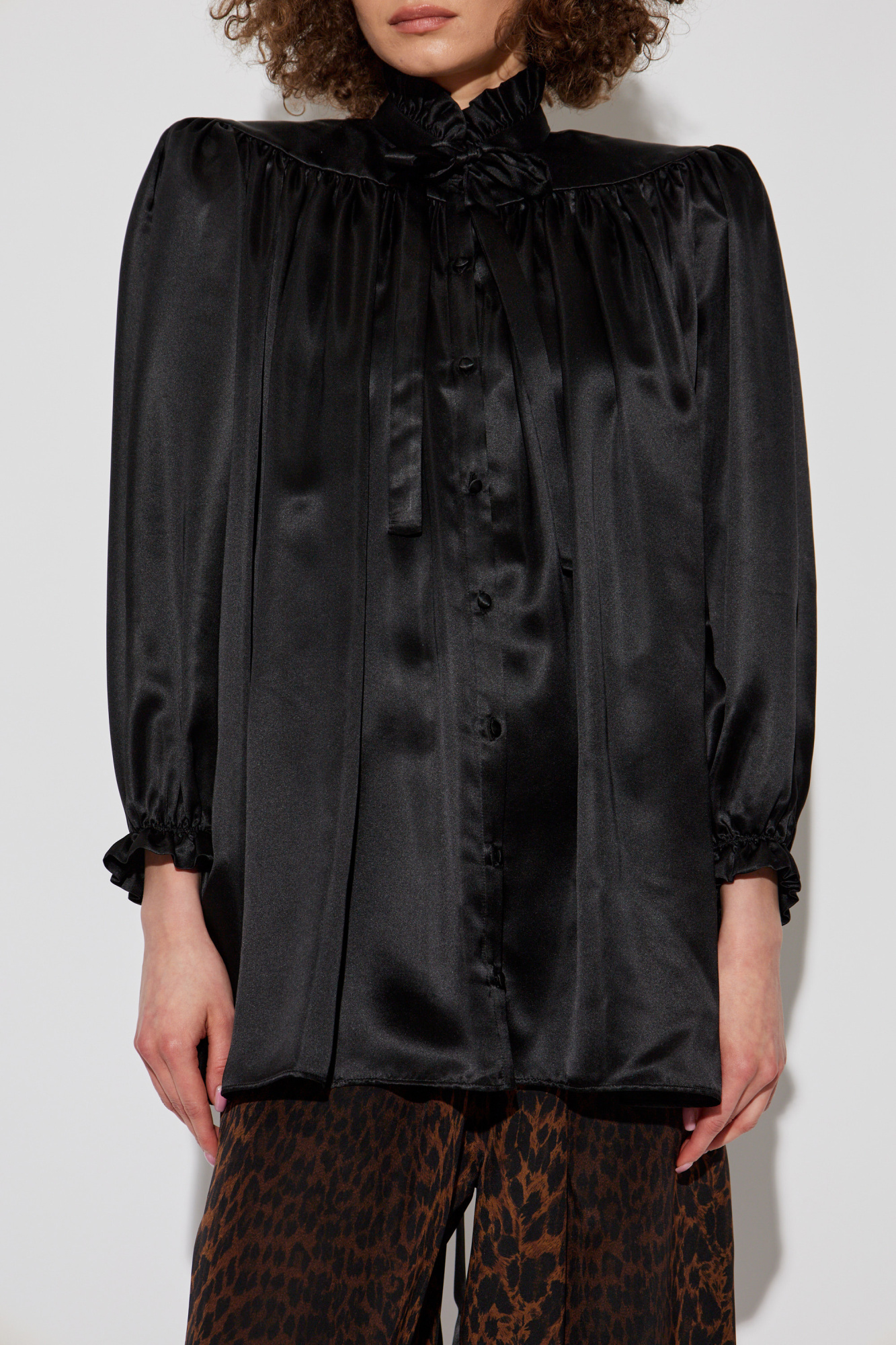 BALENCIAGA. SILK  ブラック　ブラウス　40 Balenciaga Black Silk Neck Tie Blouse FR 40